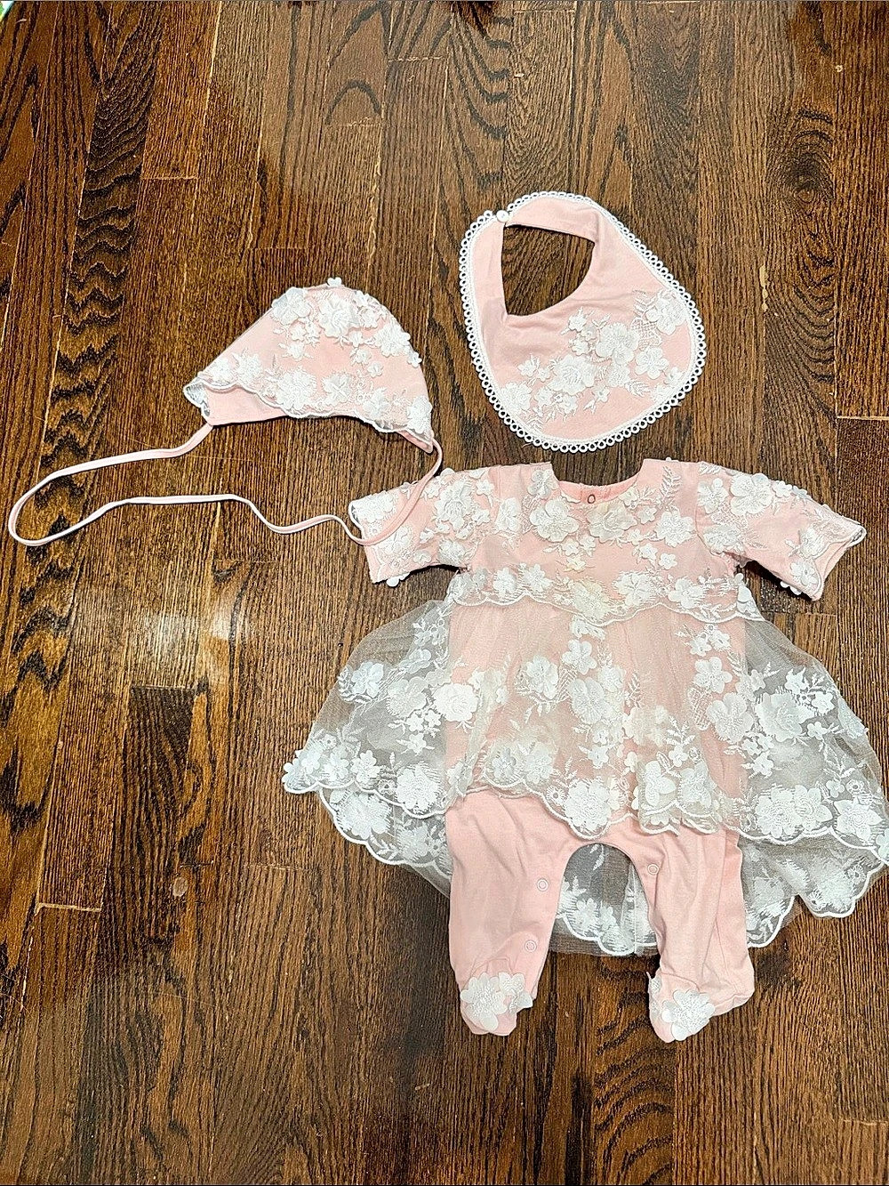 Princess Daliana Floral Lace Outfit Set Pink Size 6M-slight stain on front